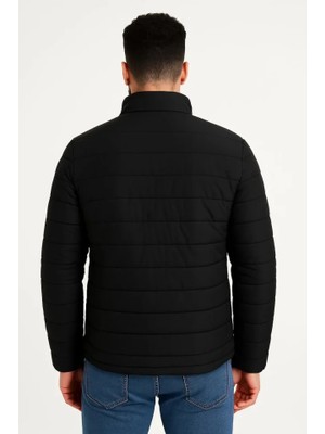 Modi Green Baskılı Erkek Modern Stil Siyah Mikro Su Itici Kapitone Astarlı Fermuarlı Bomber Mont