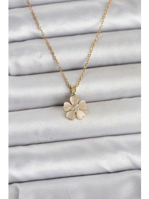 Pileli Store 316L Çelik Zincir Gold Renk Yonca Model Kadın Kolye - TJ-BKO11020