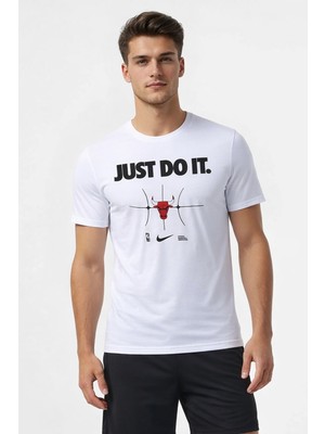 Nike Nba Chicago Bulls Mens Sportwear Just Do It Erkek Spor Tişörtü Beyaz