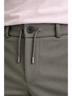 Modi Green Erkek Rahat Kullanım Haki Diagonel Mikro Dokulu Duble Paça Cepli Bağcıklı Bel, Modern Kesim Pantolon