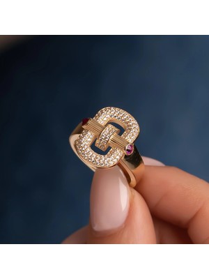 Hakan Mücevherat Tasarım Taşlı  Yüzük 14 Ayar Altın