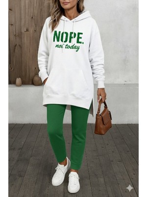 Modi Green Viskon Kadın Sokak Stili Uzun Kollu Kapüşonlu Bağcıklı Iki Iplik Sweat