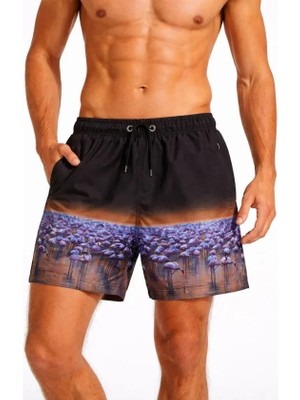 ModaSize Erkek Deniz Şortu Fermuarlı Cepli File Astarlı Hızlı Kuruyan Premium - Siyah
