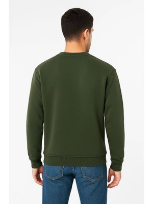 Modi Green Erkek Günlük Stil Haki Üç Iplik Düz Bisiklet Yaka Sweatshirt