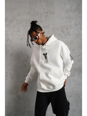 Modi Green Baskılı Erkek Sokak Stili Beyaz Kapüşonlu Sweat