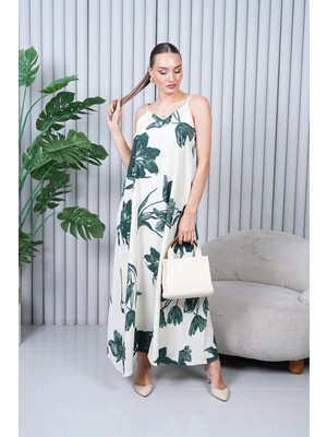 Navy Tam Boy Askılı Pileli Viskon Elbise