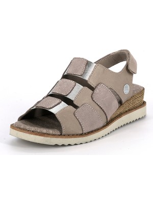 Mammamia D26YS-5035 Kadın Hakiki Deri Günlük Casual Sandalet Krem