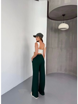 Modi Green Yumuşak Dokulu Kadın Sıcak Tutan Siyah Osy Modal Kumaş Nakış Işlemeli Rahat Bol Paça Eşofman Pantalon
