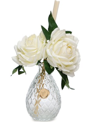 Missi Kendi Kokunu Seç-Beyaz Gül Tasarımlı Cam Şişe Çubuklu Difüzör(Esanssız)