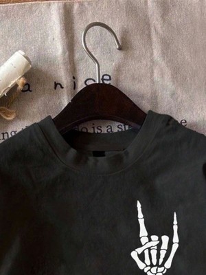 Modi Green Baskılı Erkek Günlük Stil Siyah Oversize Tişört
