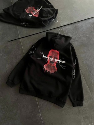 Modi Green Siyah Oversize Sweatshirt Baskılı Kadın Sokak Stili Üç Iplik Kapüşonlu