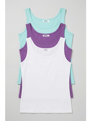 Defy's Defy’s Kadın %100 Doğal Pamuklu Geniş Askılı Regular Fit Günlük Basic Tişört 3’lü Set