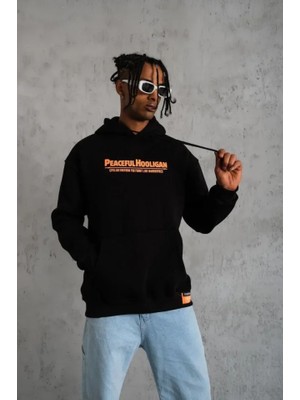 Modi Green Baskılı Erkek Günlük Stil Siyah Armalı Kapüşonlu Sweatshirt