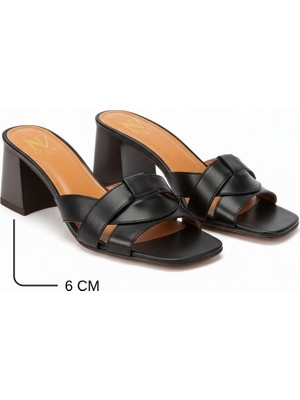 Ne&Ve Shoes Deri Çapraz Bantlı Kadın Topuklu Terlik