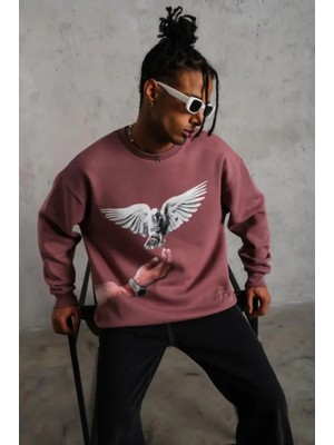 Modi Green Baskılı Erkek Günlük Stil Gül Kurusu Güvercin Sweatshirt