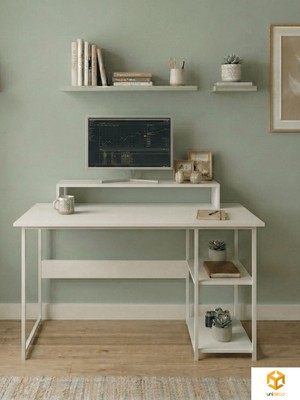 Ayz Vienna 60X120CM 2 Raflı Metal Ayak Çalışma Masası Laptop Masası Bilgisayar Masası  Beyaz - Beyaz