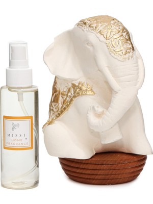 Missi Dekoratif Gold Detaylı Fil Figürlü Seramik Koku Taşı (100 ml Dark Amber Sprey Dahil)