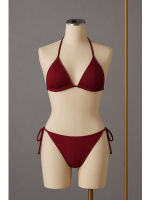 Modi Green Kadın Kombin Şıklığı Bordo Yandan ve Boyundan Bağlamalı Bikini Mayo I Takım
