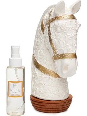 Missi Dekoratif Gold Detaylı At Figürlü Seramik Koku TAŞI-(100 ml Black Vanilya Sprey Dahil)