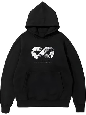 Modi Green Kadın Sokak Stili Siyah Üç Iplik Kapüşonlu 10 Kasıma Özel Sweatshirt