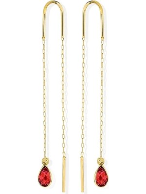 Hakan Mücevherat Sallantılı Kırmızı Taşlı Küpe 14 Ayar Altın