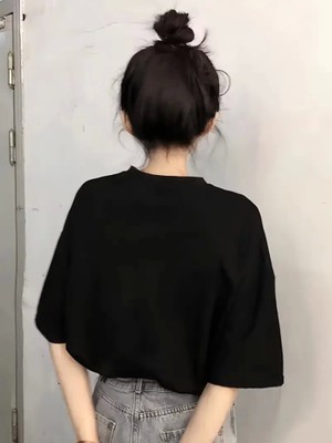 Modi Green Baskılı Kadın Salaş Stil Siyah Oversize Bisiklet Yaka Tişört