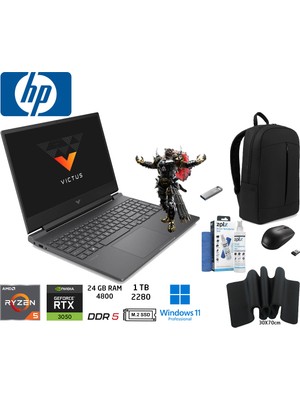 Hp victus Amd Ryzen 5-8645HS 24GB 1tb RTX3050 6gb W11 Pro 15.6" Fhd IPS 144Hz Gaming B9KM2EA Duddi Çanta+Mouse+Mousepad+Usbbellek+Temizlikkit
