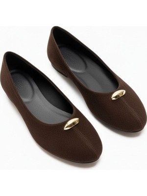 Ne&Ve Shoes Süet Gold Aksesuar Detaylı Kadın Günlük Babet