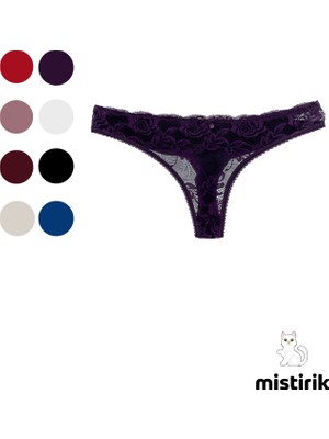 Mistirik Masara Model Dantelli Yumuşak Kumaşlı String Tanga Mor Renk