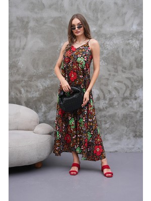 Navy Tam Boy Askılı Pileli Viskon Elbise