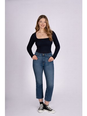 Best Offer Casual Flare Crop Mid Rodeo Kadın Jean Pantolon