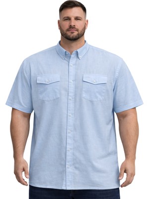 Battal Moda Büyük Beden Erkek Çift Cepli Kısa Kollu Gömlek %100 Pamuk Havacı 3XL-8XL