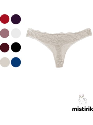 Mistirik Masara Model Dantelli Yumuşak Kumaşlı String Tanga Ekru Renk