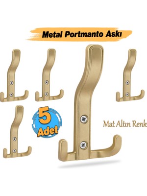 Badem10 (5 Adet) Aytuğ Portmanto Mat Altın Dolap Askılık Duvar Askılığı Vestiyer Mutfak Elbise Kıyafet Askı