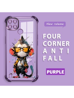 HONTINGA Realme C21Y ile Uyumlu Şeffaf Kılıfı Düşüme Önleyici Basitlik Anti Düşme Kamera Korumali Maymun Desen Yumuşak Silikon Telefon Kılıfı Kadın ve Erkek Için Uygundur K3-0186