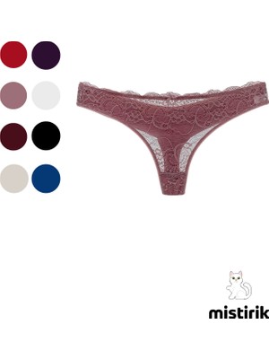 Mistirik Masara Model Dantelli Yumuşak Kumaşlı String Tanga Pastel Pembe Renk