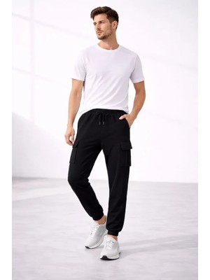 Modi Green Erkek Siyah Jogger Regular Fit , Kargo Cepli, Lastikli Paça, Günlük Spor Pantolon Eşofman Altı