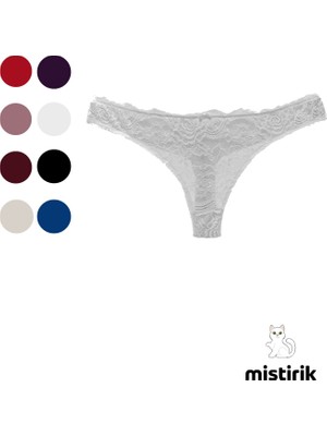 Mistirik Masara Model Dantelli Yumuşak Kumaşlı String Tanga Beyaz Renk
