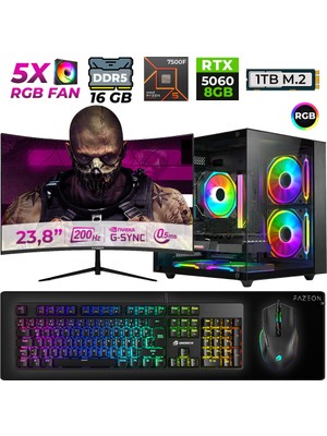 Xaser Live X10 Ryzen 5 7500F 16GB Ddr5 Ram 1tb M.2 Nvme SSD 8gb RTX5060 23.8" 200Hz Masaüstü Oyuncu Bilgisayarı