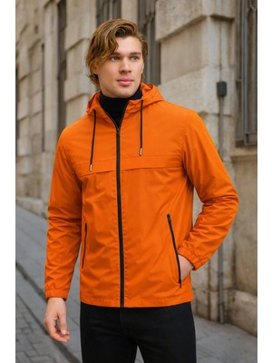 Comstar Erkek Astarlı Kapşonlu Turuncu Rüzgarlık & Yağmurluk