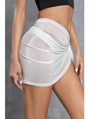 Modi Green Kadın Modern Stil Beyaz Transparan Belden Bağlamalı Pareo