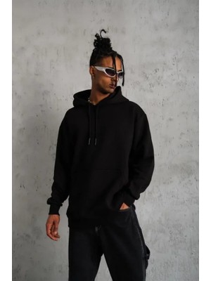 Modi Green Kadın Sokak Stili Siyah 3 Iplik Hoodie Kapüşonlu Sweatshirt