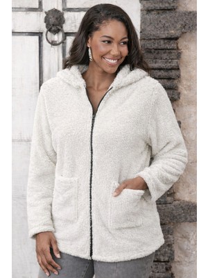 Modi Green Kadın Sokak Stili Uzun Kollu Kapüşonlu Önden Fermuarlı Cepli Welsoft Ceket