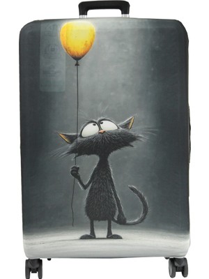 My Saraciye (MY#160 Üzgün Kedi) Valiz Için kılıf Rengarenk-Kabin Boy