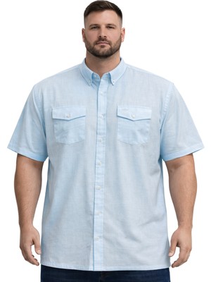 Battal Moda Büyük Beden Erkek Çift Cepli Kısa Kollu Gömlek %100 Pamuk Havacı 3XL-8XL