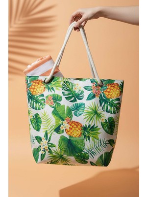 Ananas Yaprak Desenli Plaj Çantası
