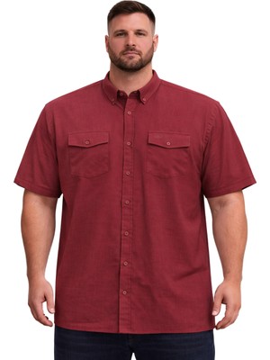 Battal Moda Büyük Beden Erkek Çift Cepli Kısa Kollu Gömlek %100 Pamuk Bordo 3XL-8XL
