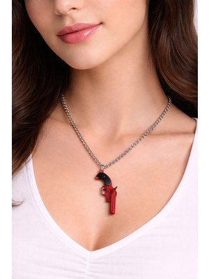 Herşey Nota Pubg Figürlü Tasarım Kolye Kırmızı Siyah Unisex 60 cm Metal Zincir