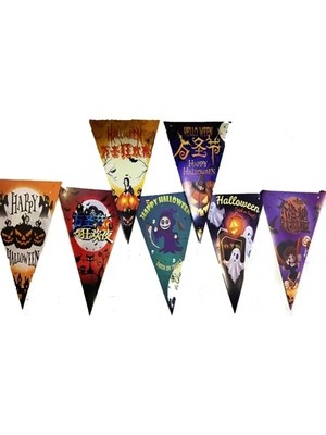 İlk El Grup Ieg™ Lüks Baskılı Üçgen Model Halloween Banner Süs Bayrak 8 Li