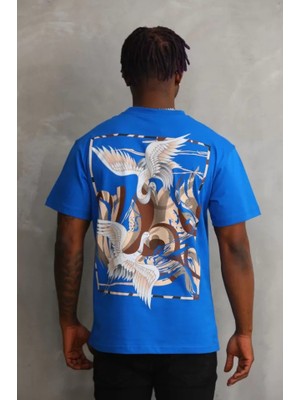 Modi Green Unisex Salaş Stil Derin Deniz Mavisi Pamuklu Oversize Bisiklet Yaka Tişört